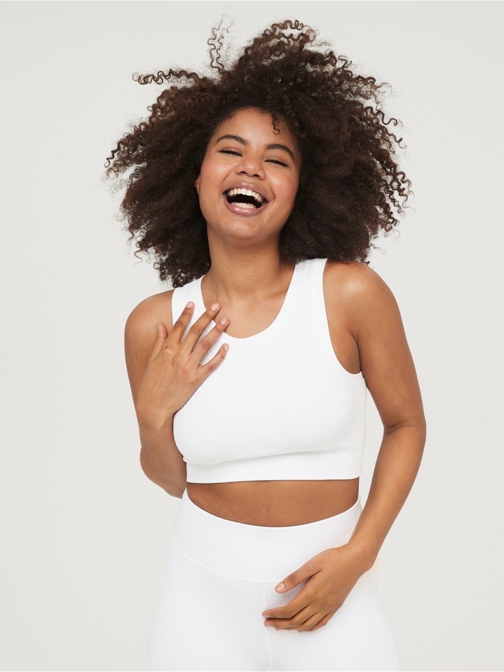 Aerie Offline White Ribbed Cropped Tank Top
